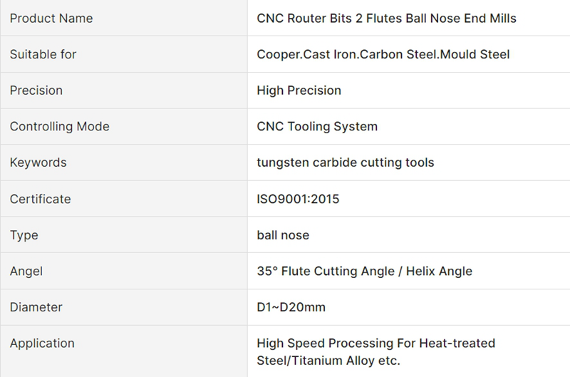 CNC Router Bits 2 Flutes Ball Nose End Mills Tungsten Carbide Cutters - Carbide End Mill - 1