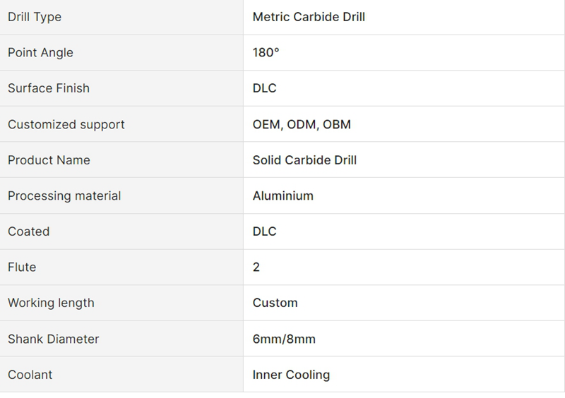 DLC Drilling Aluminium Processing Mechanical Inner Cooling - Carbide Drill - 1